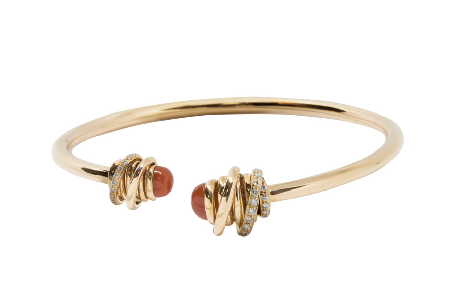 de GRISOGONO 18-karat Rose Gold, Carnelian And Diamond Coil Cuff - eJewels