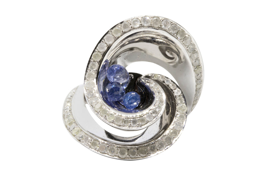 de GRISOGONO 18kt White Gold Diamond Ring with Blue Sapphires and Icy Diamonds. - eJewels